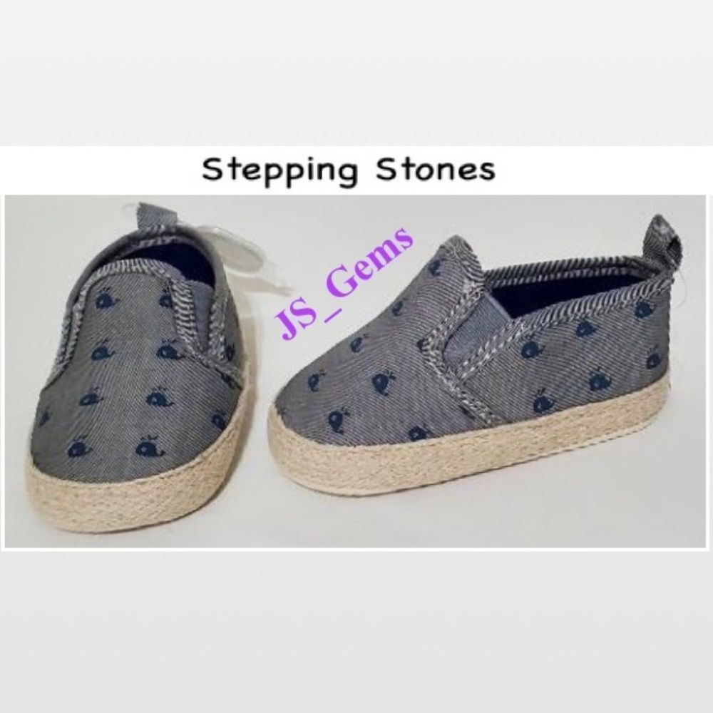 New First Step Shoes Baby Size 2 Blue Whales Gray Canvas Infant Kid Casual NWT